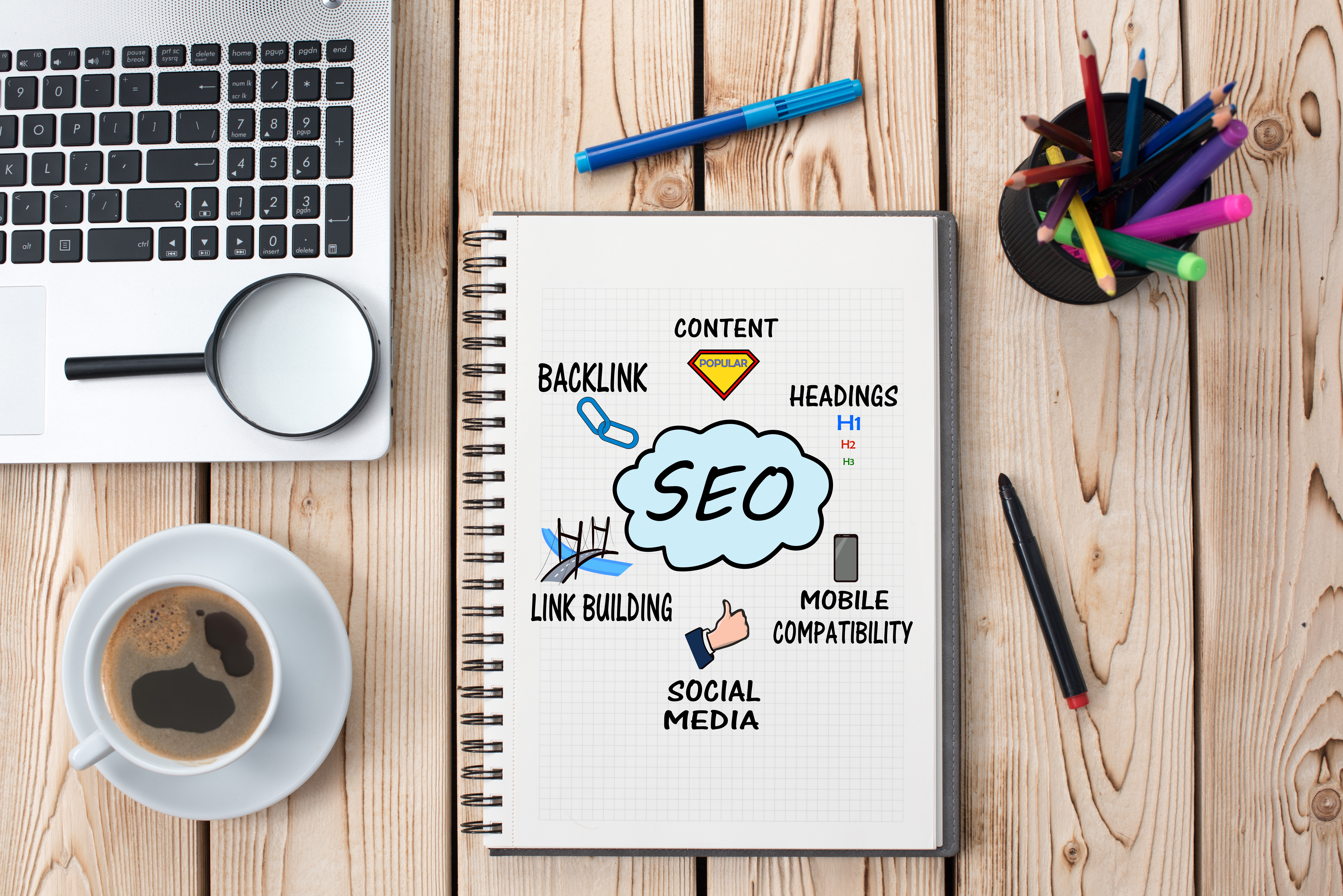 A notebook with ideas for SEO